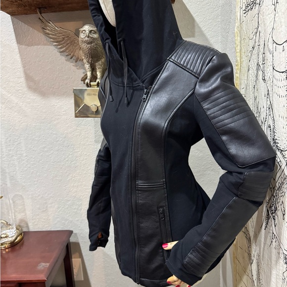 Blanc Noir Black Hooded Moto Style Jacket - Picture 3 of 9